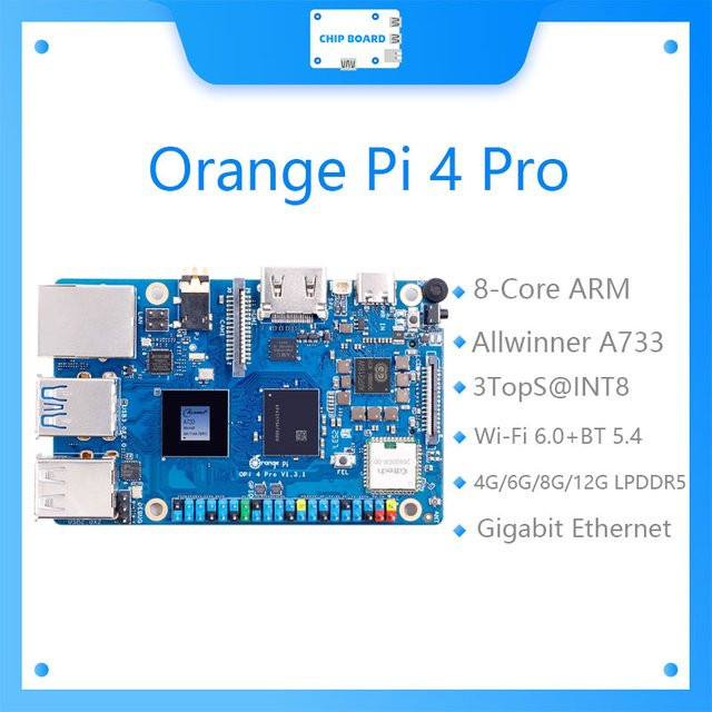Orange Pi 4 Pro Single Board Computer mit LPDDR5 RAM, Gigabit Ethernet, 3 Tops NPU, M.2 M-Key Slot und Dual Kamera MIPI CSI Schnittstellen in Blau - Bild 1