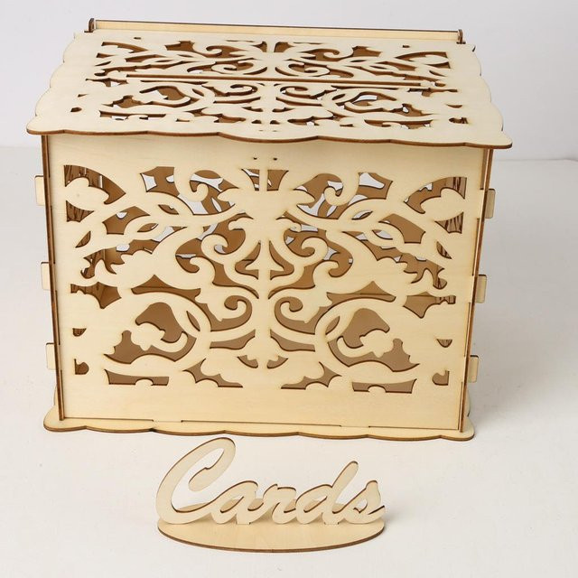 DIY Hochzeitsgeschenkkartenbox aus Holz mit Schloss, Dekoration für Hochzeit und Geburtstag, Braun/Beige, B/T/H: 30 x 24 x 21 cm - Bild 1