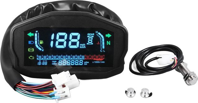 EBTOOLS Digitales Motorrad Tachometer LCD Display mit Wasser-Temperatur- und Ölstand-Anzeige in Schwarz - Bild 1