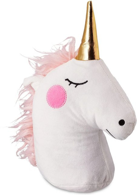 Relaxdays Einhorn Türstopper aus Polyester in Weiß mit Golddetails, B/T/H: 27 x 18 x 10 cm - Bild 1