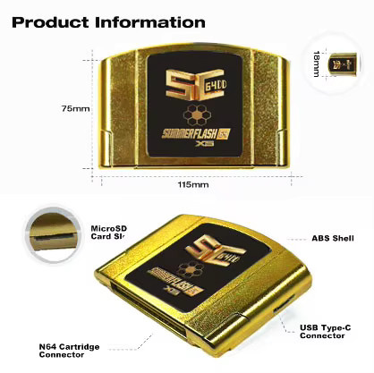 SummerflashX5 SC64 Gold-Karte 64 GB Open Source N64DD Flash TF-Karte für Retro-Videospielkonsolen wie GBC und SNES - Bild 2