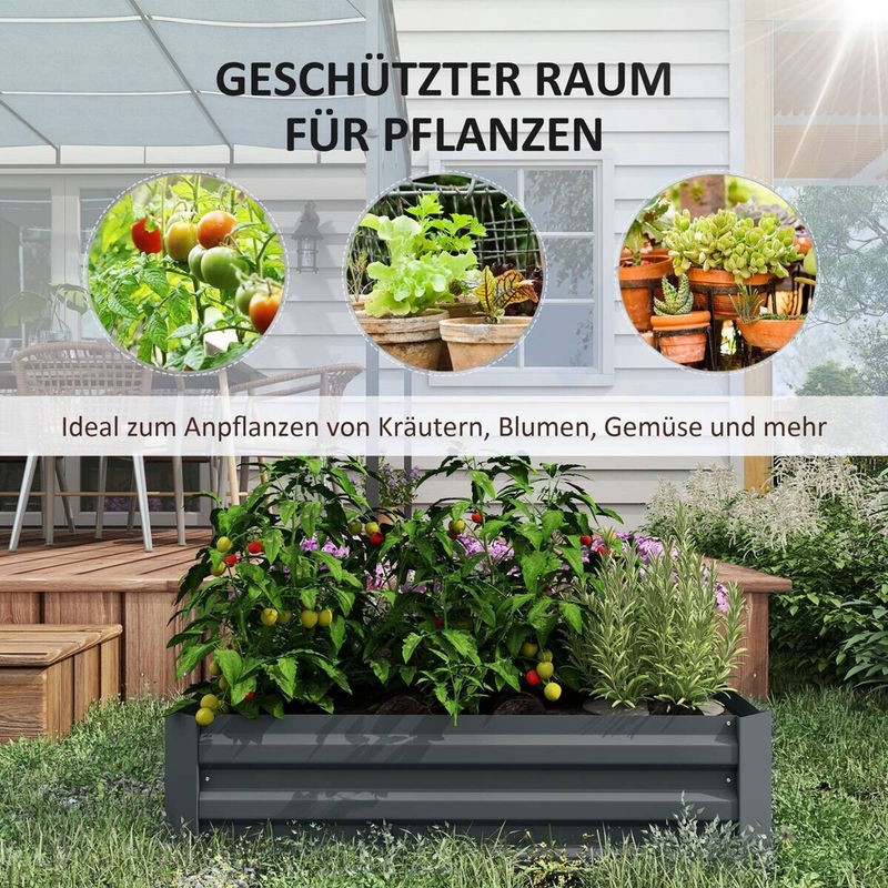 Outsunny 2er Set Hochbeet aus Stahl für Garten Balkon und Terrasse, steckbares Pflanzbeet für Blumen und Gemüse, B/T/H: 100 x 100 x 30 cm - Bild 7