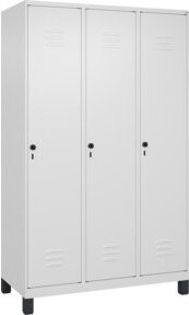 C+P Spind Classic PLUS Garderobenschrank mit 3 Abteilen, Farbe: Grau/Weiß, H x B x T: 195 x 120 x 50 cm, mit Sicherheits-Drehriegel und 4 Garderobenhaken - Bild 1