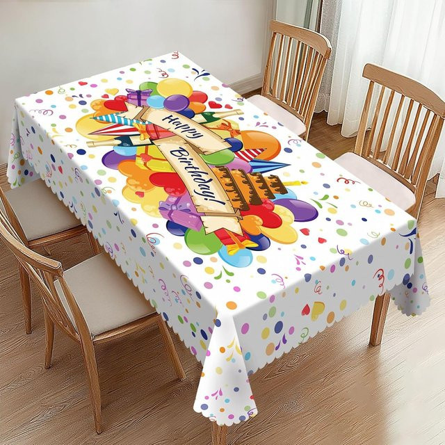 JMG Household Supplies Rechteckige Geburtstagstischdecke mit Happy Birthday Motiv, B/B: 140 x 280 cm, Mehrfarbig - Bild 1