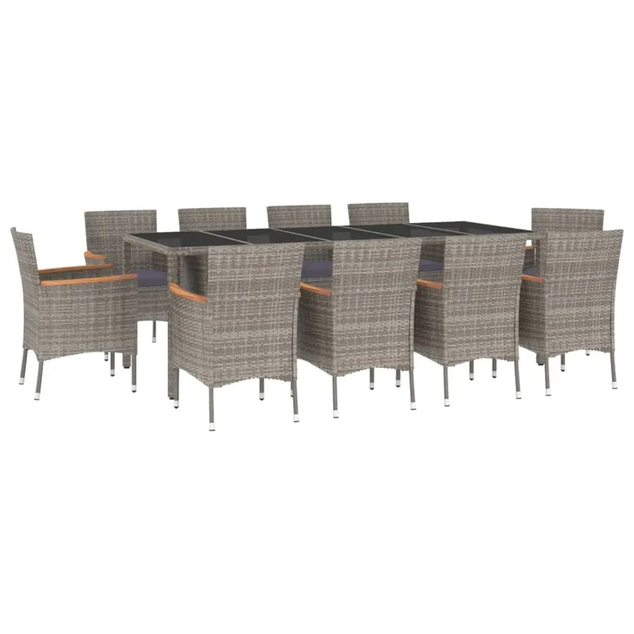 vidaXL 11-tlg Garten-Essgruppe aus Poly Rattan und Akazienholz in Grau mit Hartglas-Tischplatte - Bild 2