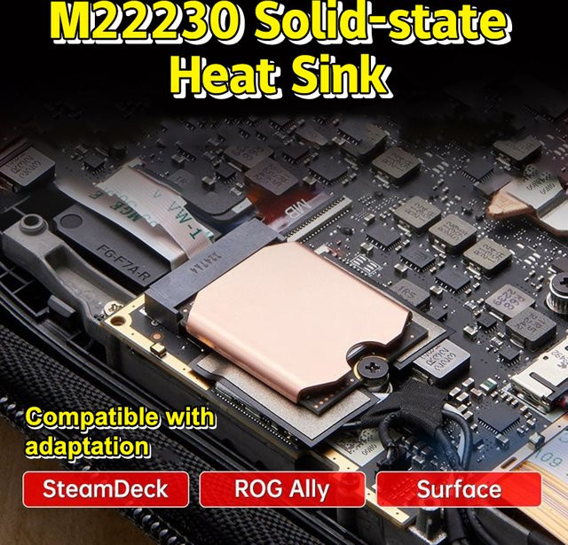 HUXUAN Kupfer Kühlkörper für M.2 NVMe SSD und Steam Deck Konsole, Goldfarben - Bild 1
