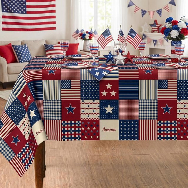 Wasserdichte Tischdecke JINGYUE Pet mit amerikanischer Flaggen Collage, rechteckig, Mehrfarbig, B: 100 cm, L: 160 cm - Bild 1