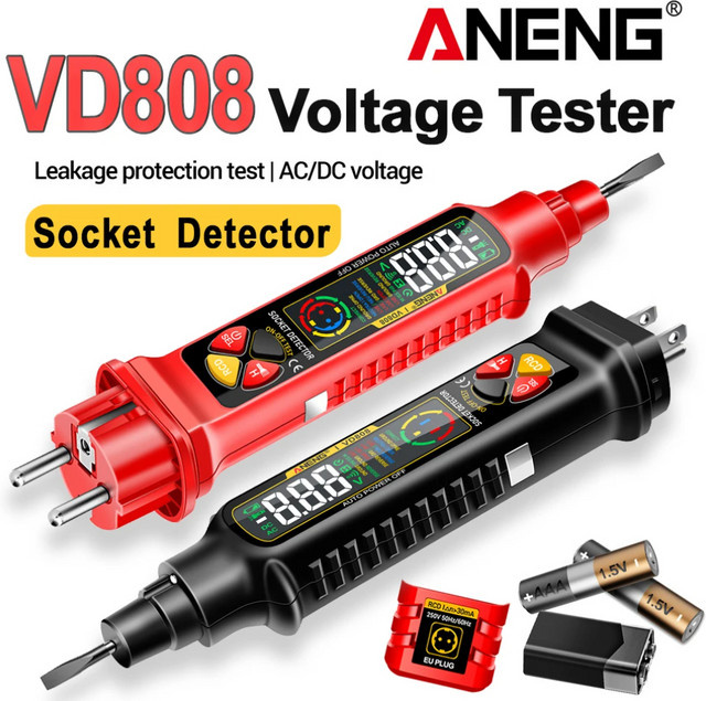 ANENG VD808 Steckdosenleiteranalysator Digitaler Steckdosentester für AC/DC Spannung, Leckage und Polarität in Rot - Bild 1