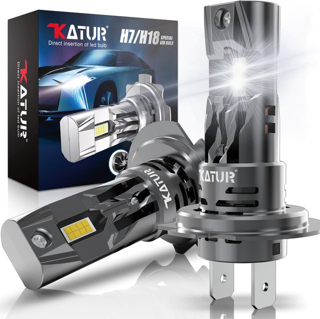 KaTur H7 LED Scheinwerfer Birnen Mini Wireless Set, 2 Stück, 100W, 20000LM, 6500K, Farbe: Silber - Bild 1