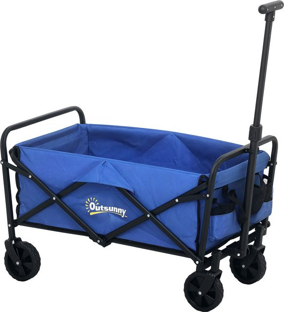 Outsunny Gartenwagen Blau, faltbarer Strandwagen aus Metall und Oxford-Gewebe mit 62 l Volumen, Schwenkrädern und verstellbarem Griff, H x B x T: 86 x 48 x 76 cm - Bild 1