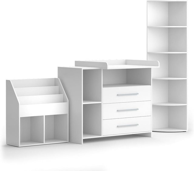 Vicco Kinderzimmer-Set Oskar in Weiß, 3-teilig mit Wickelkommode, Spielzeugregal und Bücherregal - Bild 1