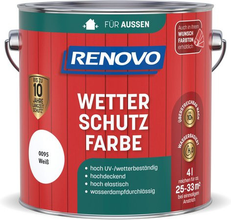 RENOVO Wetterschutzfarbe für Holz in Weiss, wasserbasiert, seidenmatt - Bild 1