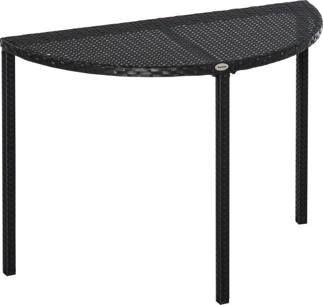 Outsunny Halbrunder Balkontisch aus Polyrattan und Metall in Schwarz, B/T/H: 100 x 50 x 74 cm - Bild 1