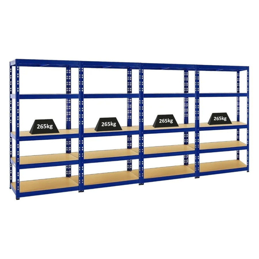 4x PROREGAL Schwerlastregal Tiger, 5-Ebenen mit verstellbaren Fachböden aus HDF-Holz, Blau, H x B x T: 180 x 90 x 45 cm - Bild 2