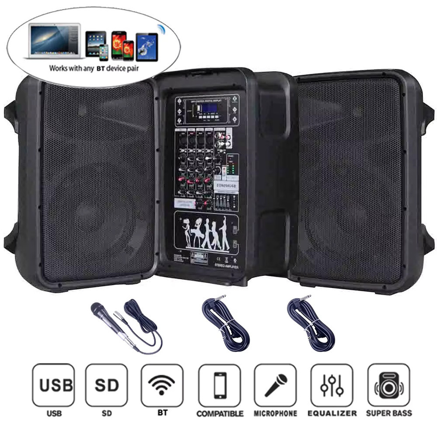 ZUIDID Professionelles PA-Lautsprechersystem mit 800W Leistung, 4-Kanal Audio-Powermixer, 2x8 Zoll Lautsprecher, Bluetooth und drahtlosen Mikrofonen, Schwarz - Bild 4