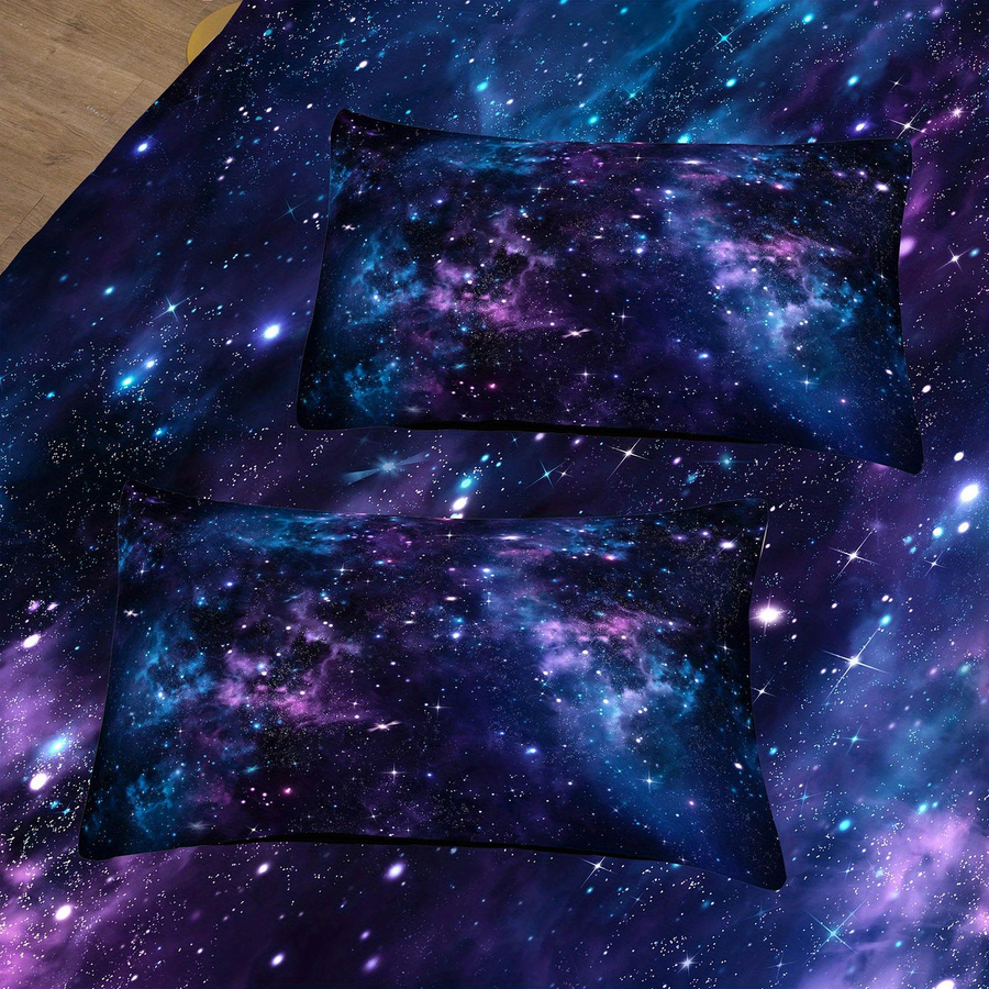 Binchi Outdoor Product Bettwäsche-Set aus Mikrofaser mit Sternen- und Galaxie-Aufdruck in Violett und Multicolour, B/H: 140 x 210 cm - Bild 3