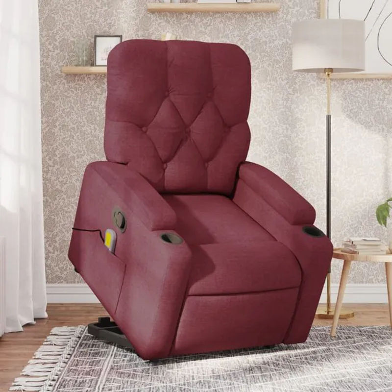vidaxl Aufstehhilfe Massagesessel für Senioren, verstellbar, Rot, Stoffbezogen - Bild 1