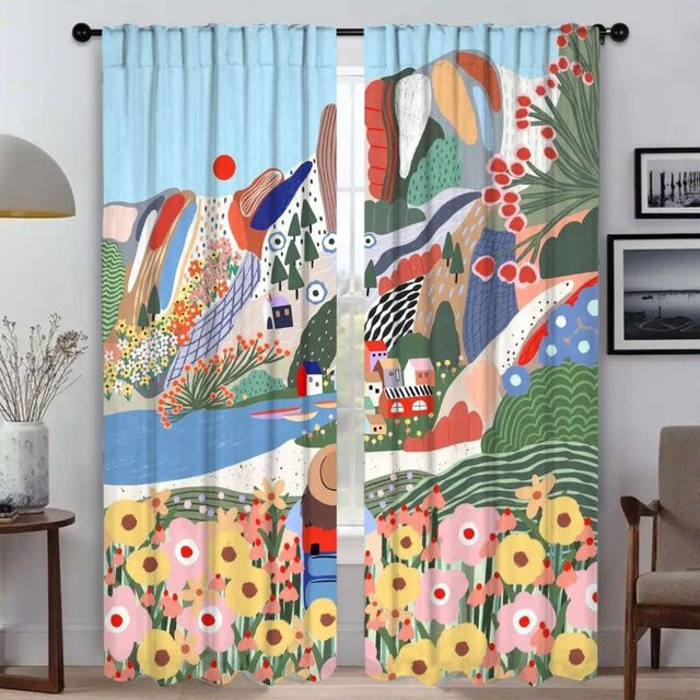 Verdunkelungsvorhänge aus Tüll im italienischen Kunstdesign für Schlafzimmer und Wohnzimmer, 2er-Set, Mehrfarbig, B: 50 cm, H: 70 cm - Bild 1