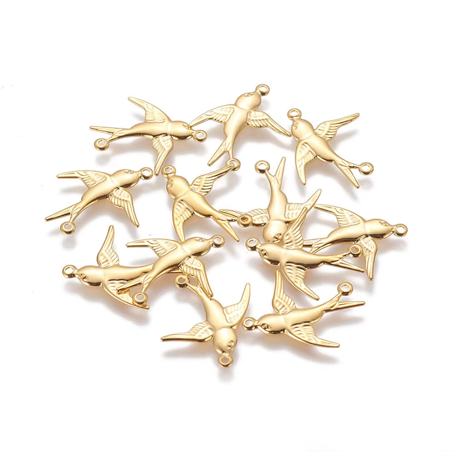 10 Stück Schwalbe Verbindungsstücke aus Edelstahl 304 in Gold, Maße: 17,2 x 19,8 x 1 mm, Loch: 1 mm - Bild 1