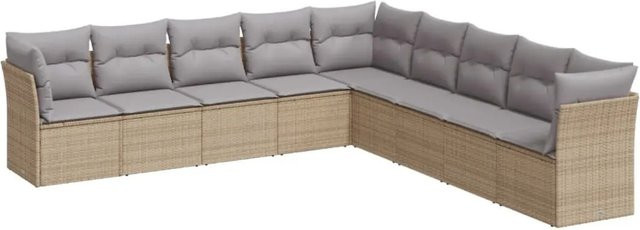 vidaXL 9-tlg Garten-Sofagarnitur in U-Form aus beige farbenem PE-Rattan mit Sitzkissen und Stauraum - Bild 1