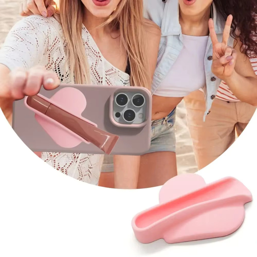 Handyhülle aus weichem Silikon im Lippenstift-Design in Pink mit integriertem Handyhalter - Bild 4