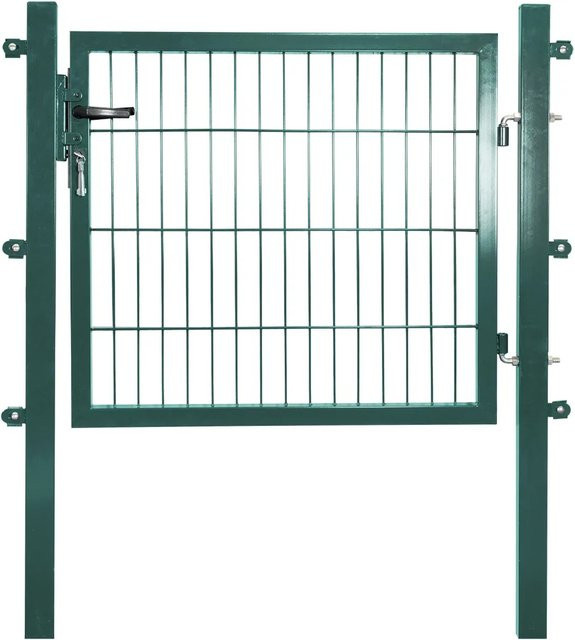 Solid Einzeltor aus Stahl in Grün mit Füllung für Doppelstabmatten, Breite: 80 cm, Höhe: 100 cm - Bild 1