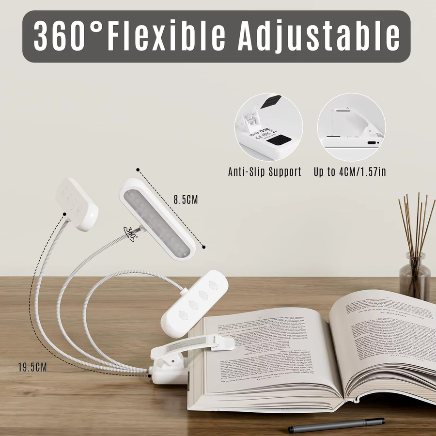 LQWELL 3er Set LED Nachttisch-Leselampen in Weiß, wiederaufladbare USB-Leselampen mit 3 Farbtemperaturen, 10 Helligkeitsstufen und stufenloser Dimmfunktion, flexibles 360 Grad Buchlicht für Kinderzimmer und Schlafzimmer - Bild 4