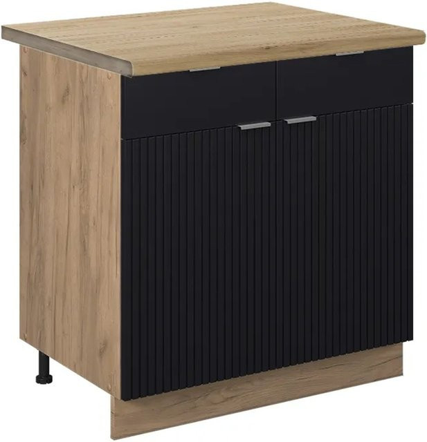 Vicco Küchenunterschrank Fame-Line Schubladenschrank in Schwarz Gestreift und Eiche, Breite: 80 cm, Höhe: 82 cm, Tiefe: 60 cm - Bild 1