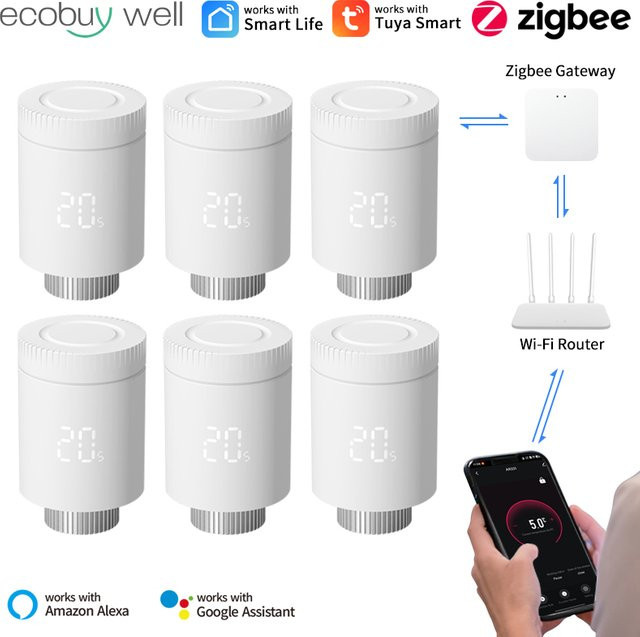 Tuya Zigbee 3.0 Smart Thermostatventil für Heizkörper in Weiß mit Temperaturregler und Google Home Integration - Bild 1