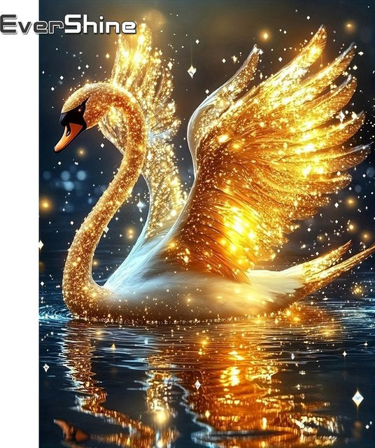 Evershine Diamantmalerei Schwan als Mosaik-Stickerei in Gold für deine Wanddekoration, B/H: 30,0 x 30,0 cm - Bild 1