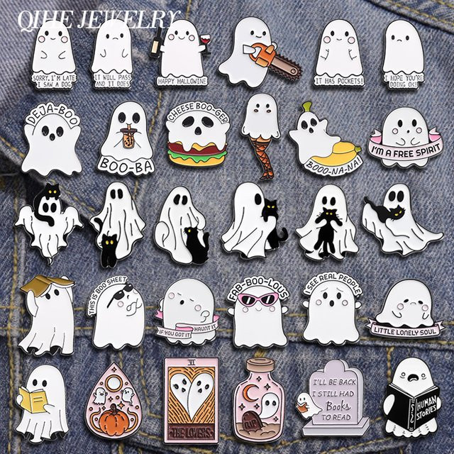 QIHE JEWELRY Brosche, Emaille, Geist und schwarze Katze - Bild 1