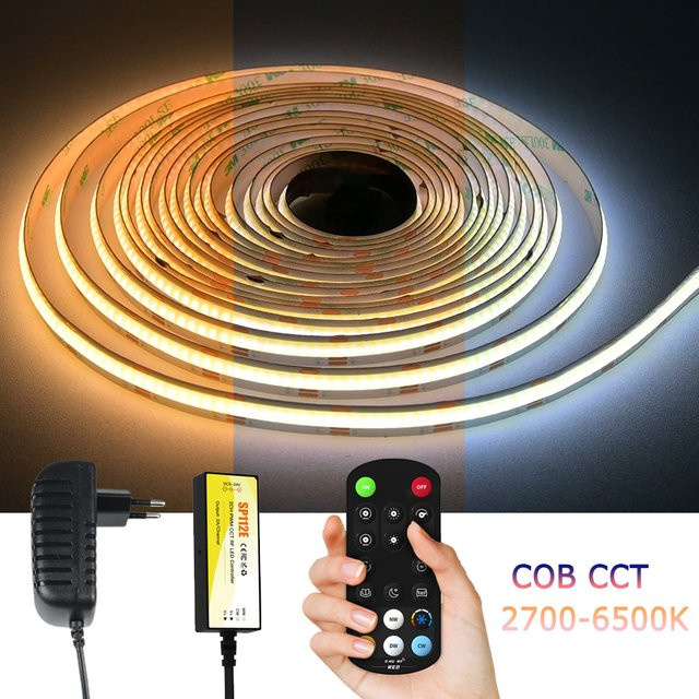 CENFAYA COB CCT LED-Streifen mit RF-Fernbedienung, dimmbar, Dual-Weiß 2700-6500K, 12V Lichtband für Schrank und Schlafzimmer, Farbe: Weiß/Multicolor - Bild 1