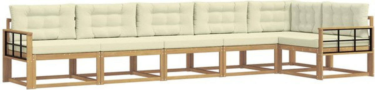 vidaXL Outdoor-Sofagarnitur aus Akazie mit Kissen in Weiß und Beige, 4-teiliges Loungemöbel-Set aus Polyester, Modern und Minimalistisch - Bild 1