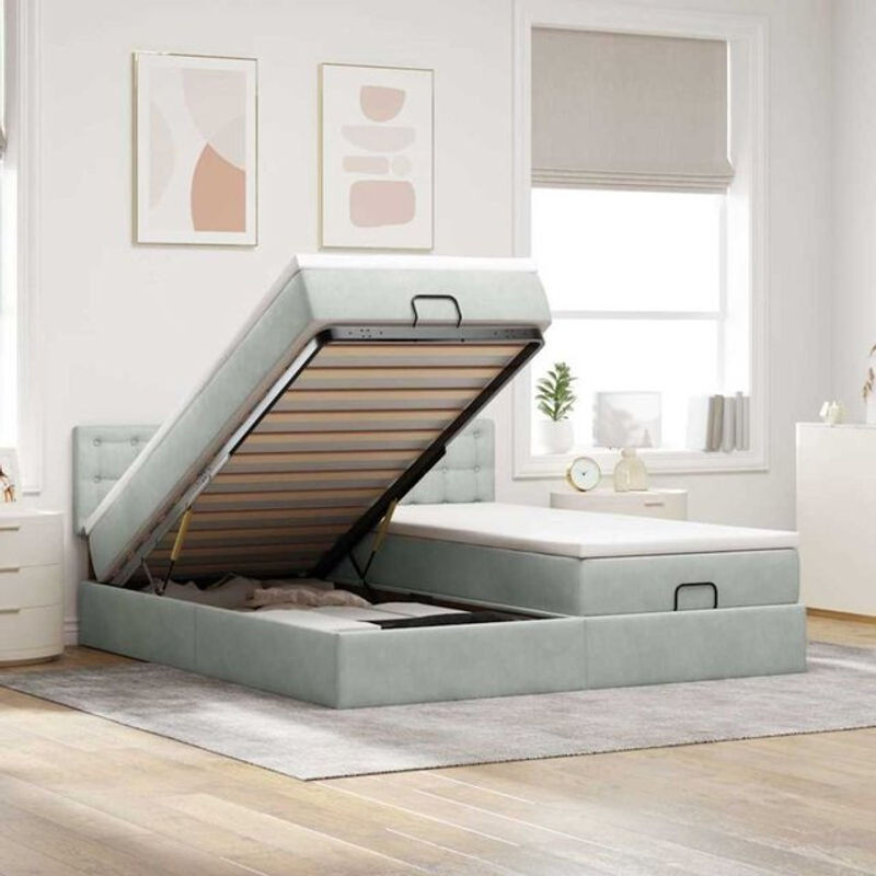 Vidaxl Ottoman Polsterbett mit Matratze aus Samt in Grau, B/T/H: 160 x 200 cm - Bild 1