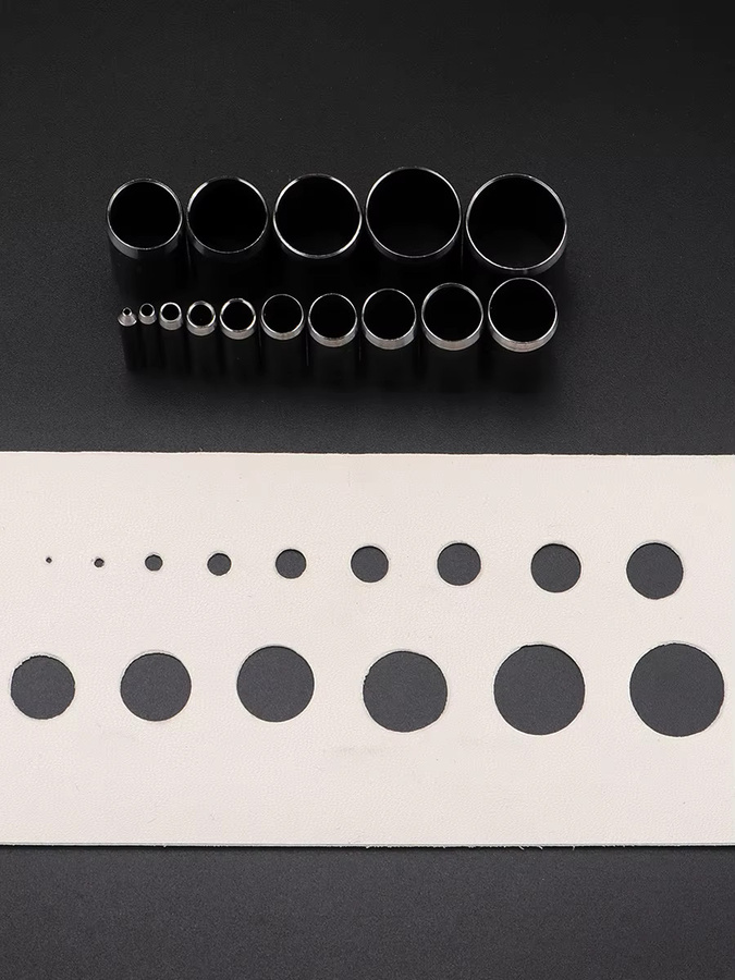 QJH Lochstanzer Set aus Stahl in Schwarz für DIY-Lederarbeiten mit 1–15 mm runden Hohlstahlbohrern - Bild 6