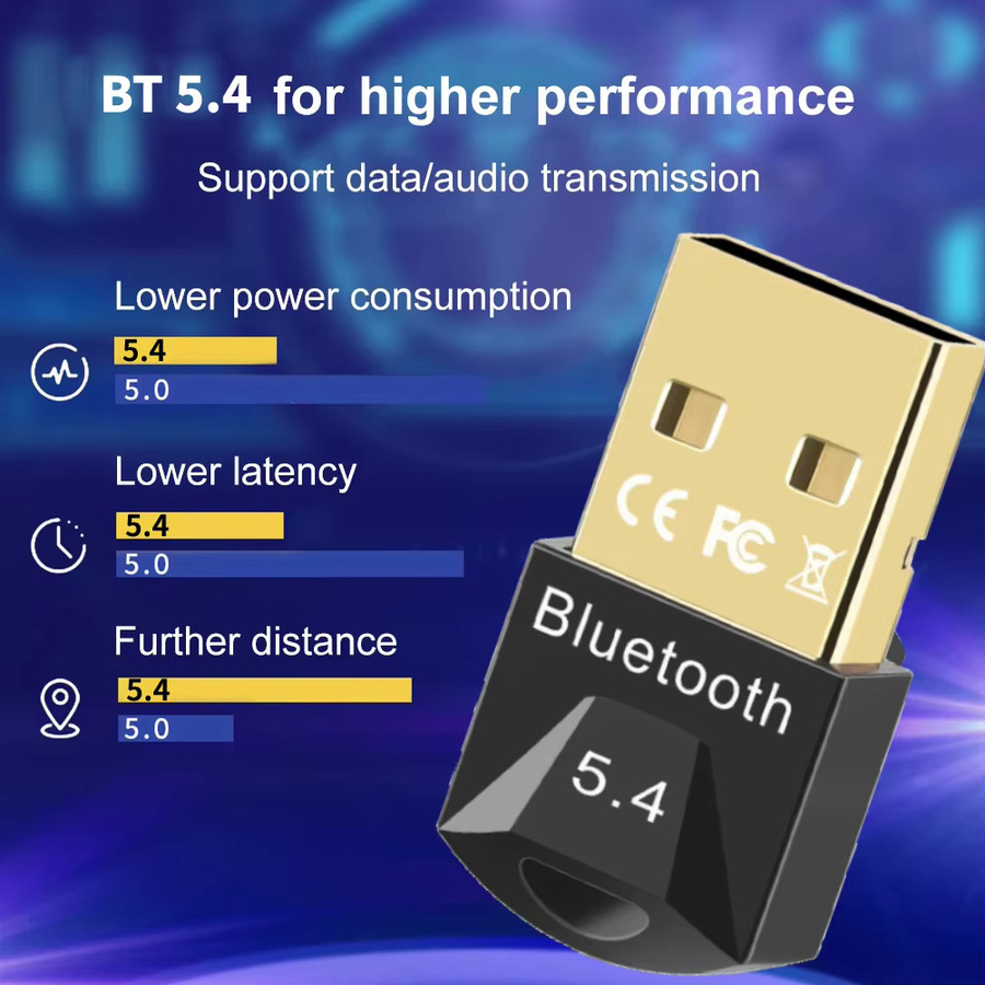 Kebidumei Bluetooth 5.4 USB Adapter in Schwarz für PC und Laptop als Dongle-Empfänger für Lautsprecher, Maus, Tastatur und Audio-Geräte - Bild 2
