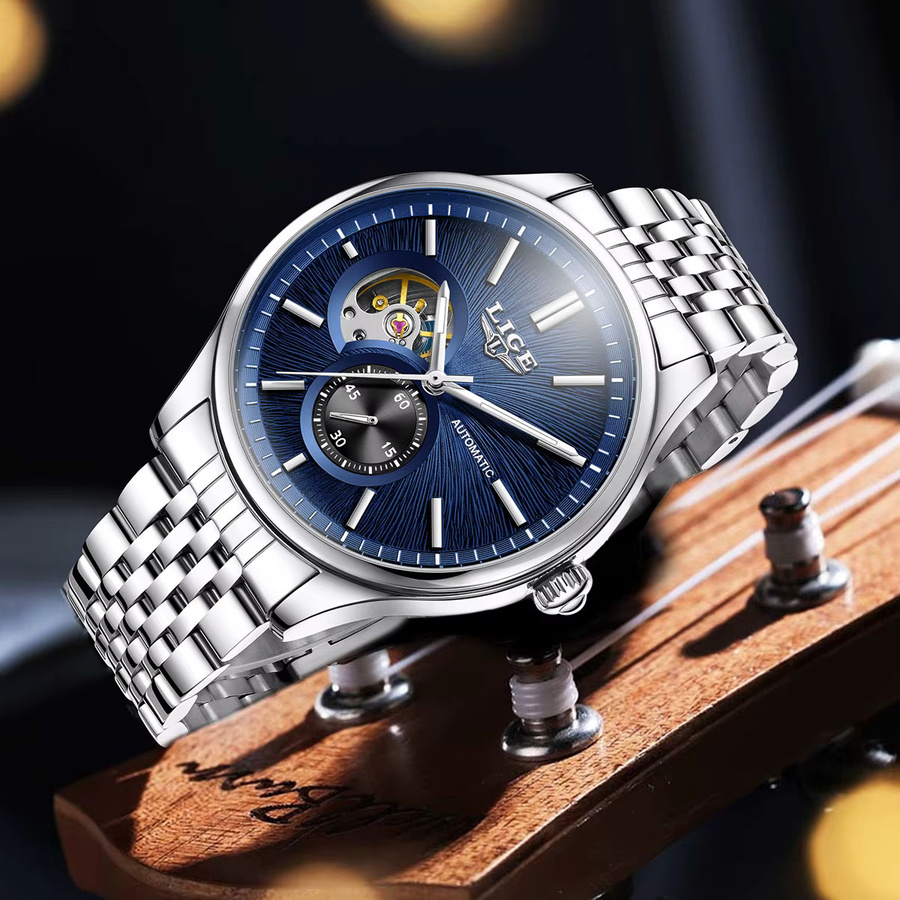 LIGE Armbanduhr, Automatik, Edelstahl, Blau, Herren - Bild 3