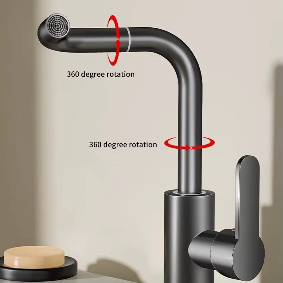 Freischreitbarer Wasserhahn für Bad und Küche mit 360 Grad Schwenkarm zum Warm- und Kaltmischen in Silber oder Schwarz - Bild 1