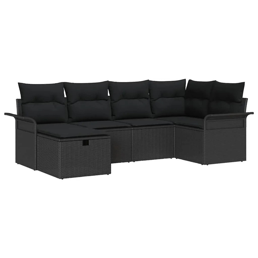 vidaXL Gartensofa-Set aus Poly-Rattan in Schwarz mit 6 Teilen und Kissen, L-Form mit pulverbeschichtetem Stahlgestell - Bild 2
