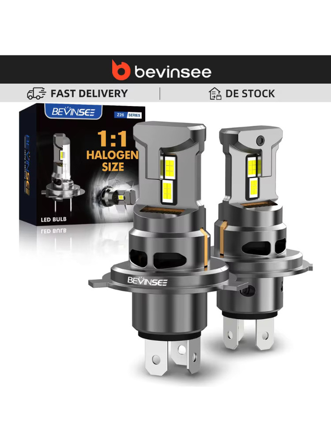 BEVINSEE H4 LED Auto-Scheinwerferlampen Fern-/Abblendlicht mit CANBUS, 70W, 12000LM, 6000K Weiß, Plug&Play Upgrade für Halogenlampen - Bild 4