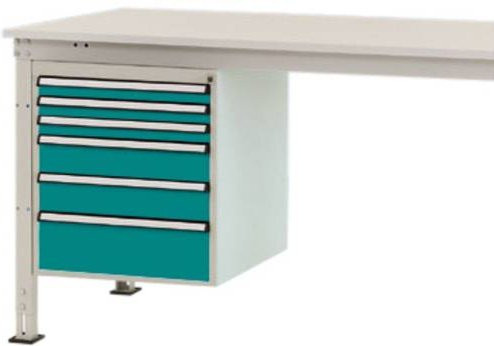 Manuflex Gehäuse-Unterbau Stationär ZB4914.5021 in Blau/Mehrfarbig mit 6 Schubfächern und Schloss, Nutzhöhe: 500 mm, für Tischtiefe: 1200 mm - Bild 1