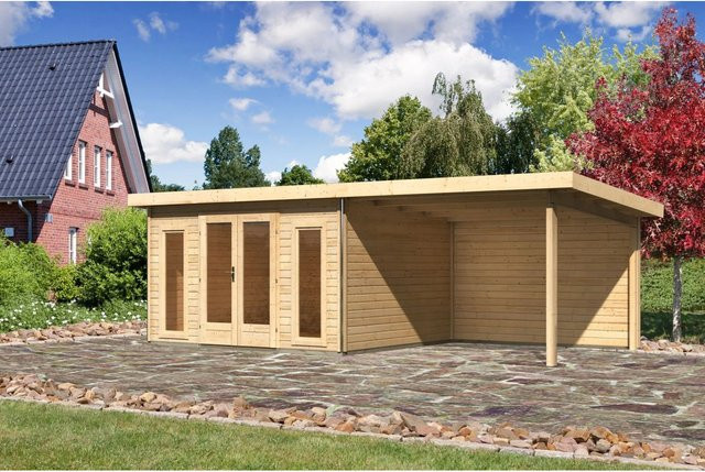 Karibu Holz-Gartenhaus Norrköping mit Pultdach in Naturbelassen/Braun, B: 365 cm, T: 305 cm, H: 229,5 cm - Bild 1