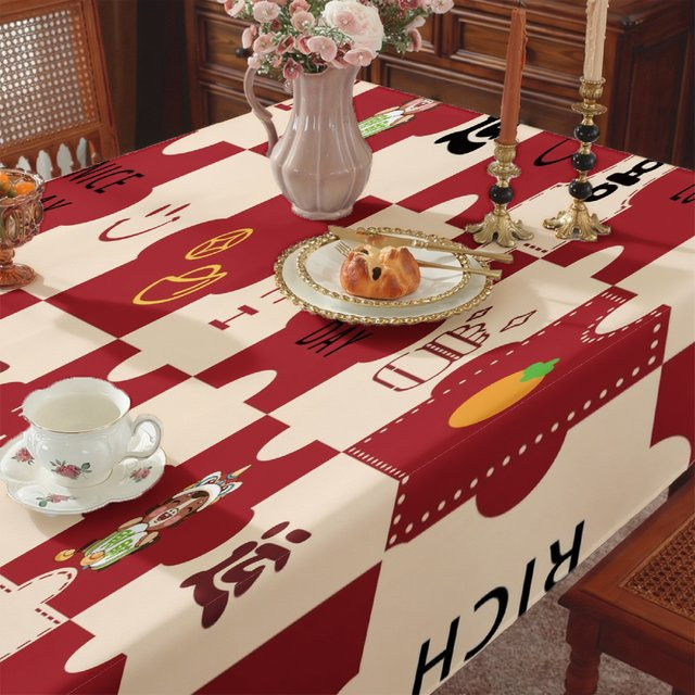 VIKAMA Retro American Checkerboard Tischdecke aus Leinen mit Cartoon-Graffiti-Design, rechteckig und wasserabweisend - Bild 1