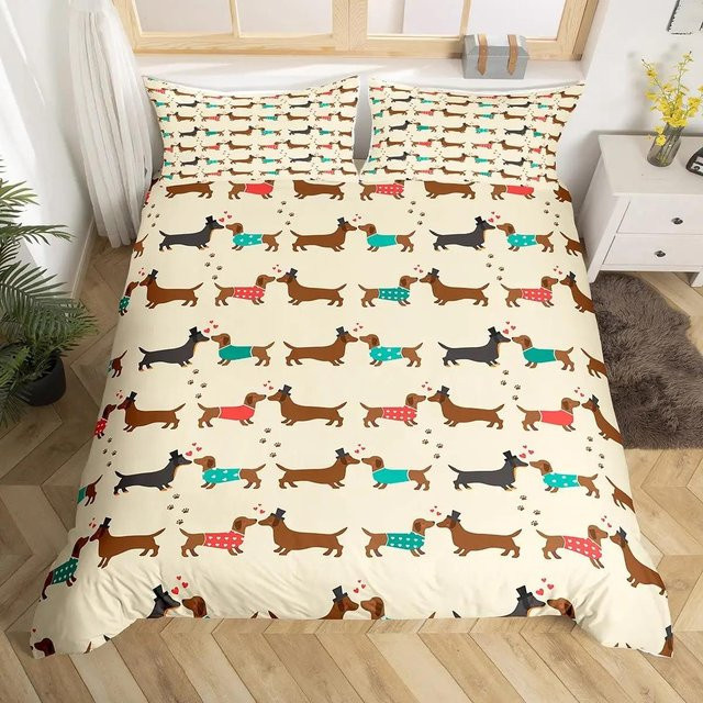 Bettwäscheset Your Warm Home mit Cartoon-Dackel-Motiv, 3-teiliges Set aus Polyester in Braun und Beige, B/H: 210 x 210 cm - Bild 1
