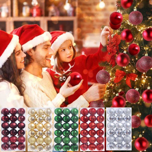36er Set rote Weihnachtskugeln aus Kunststoff für den Weihnachtsbaum und zur Dekoration, Durchmesser: 3 cm - Bild 1