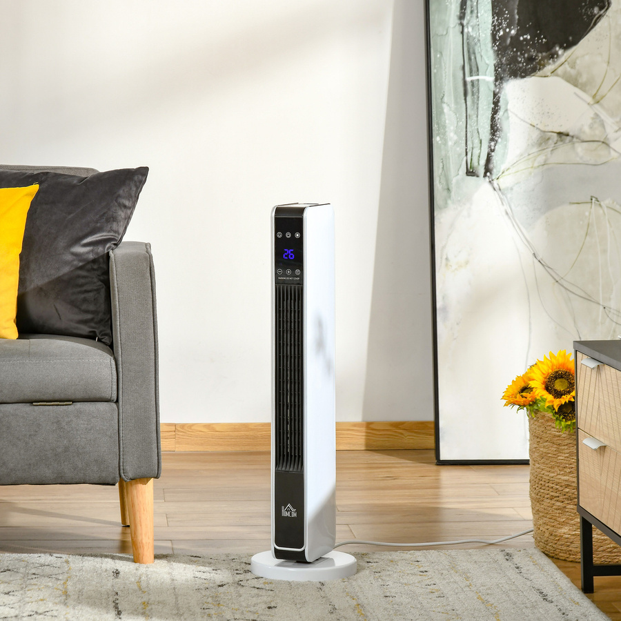 HOMCOM Elektroheizer Heizlüfter mit 2200W Leistung, Fernbedienung und Timer, Weiß-Schwarz, B/T/H: 21 x 21 x 73 cm - Bild 2