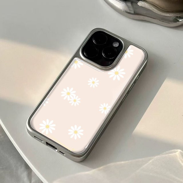 DecoPhone Stoßfeste Handyhülle mit Gänseblümchen-Design und Hydrogel-Rückplatte für iPhone 17, 16, 15, 14 Pro Max, Farbe: Silber - Bild 1