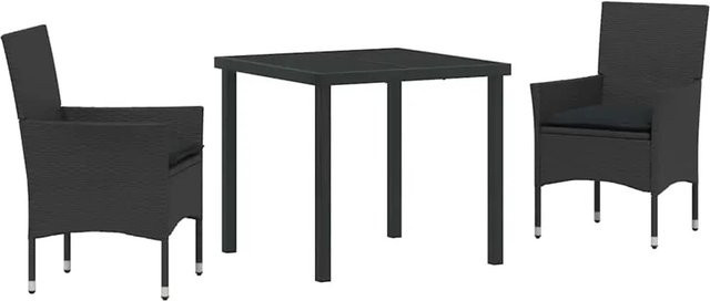 vidaXL Garten Essgruppe aus Polyrattan in Schwarz mit 3-teiligem Set inklusive Kissen und Glastisch - Bild 1