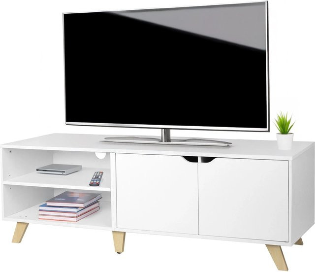 Relaxdays TV Lowboard aus Holzwerkstoff in Weiß mit 6 Fächern, B/T/H: 140 x 40 x 50 cm - Bild 1