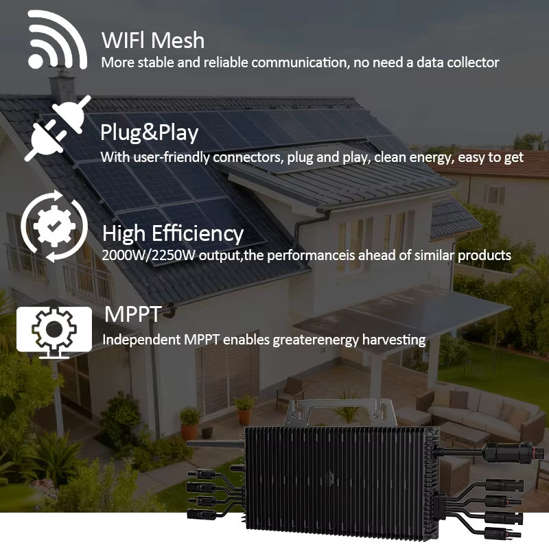 Sukflow Zero-Export Balkon-Solar-Mikrowechselrichter 2250W mit MPPT und WLAN-Überwachung, 230V EU-System, Schwarz - Bild 5